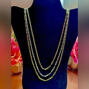 Vintage Dior Triple Chain Silver Gold Necklace